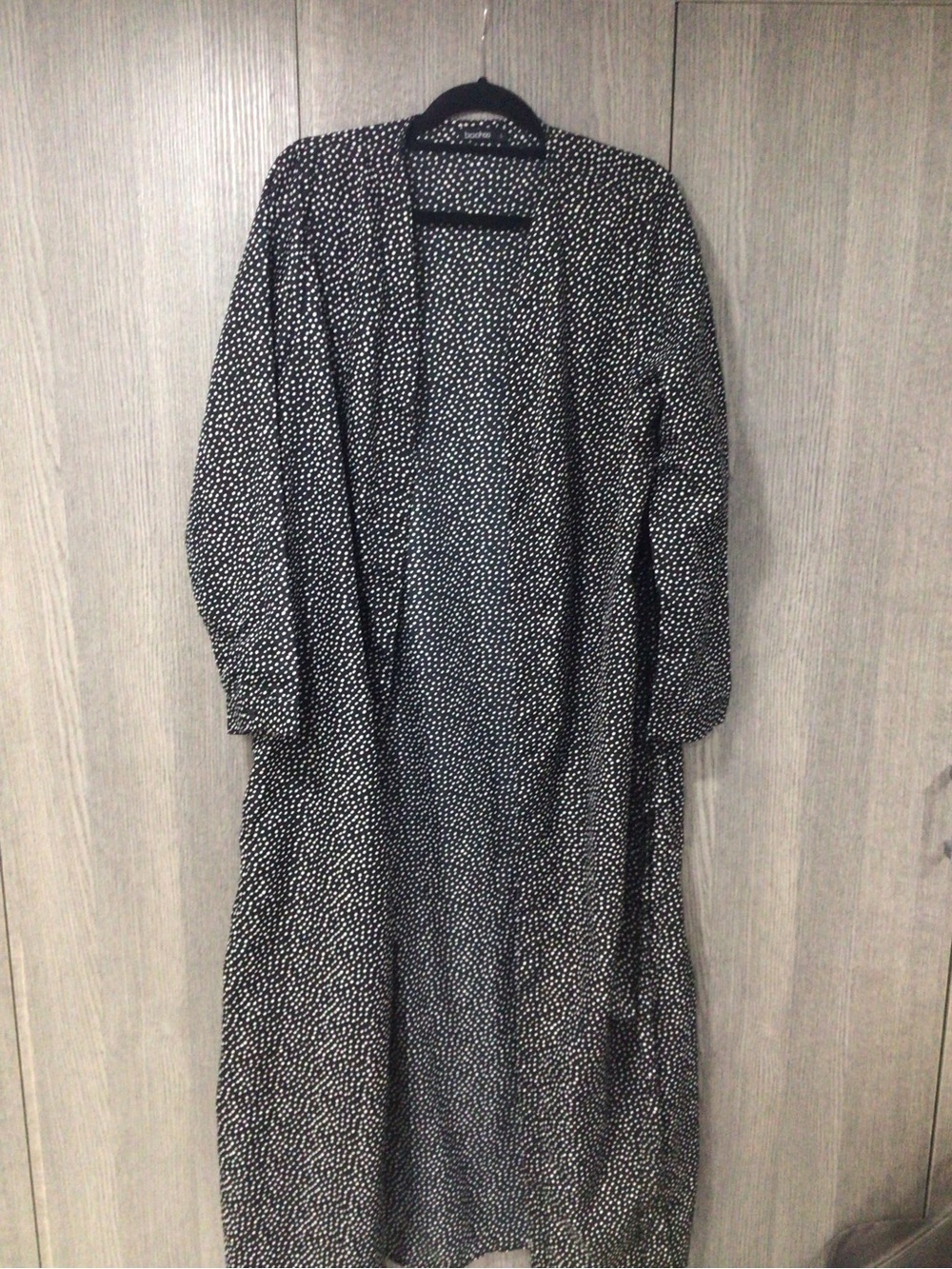 Boohoo Black & White Dotted Open-Front Swim Coverup